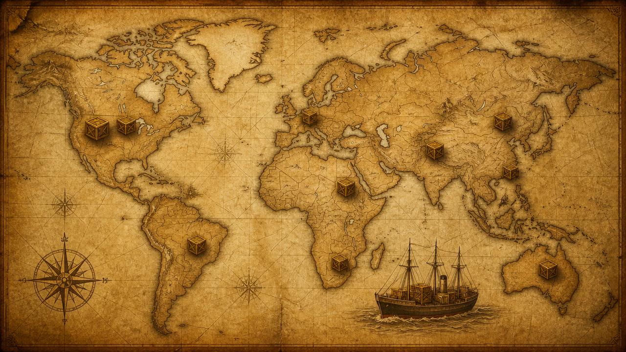 Mapa mundial con rutas de importación de REYNA S.R.L.